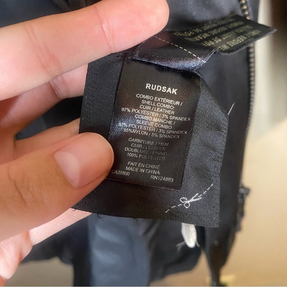 Rudsak Lourdes Long Black Leather Canvas Fall Winter Jacket - Picture 4 of 8